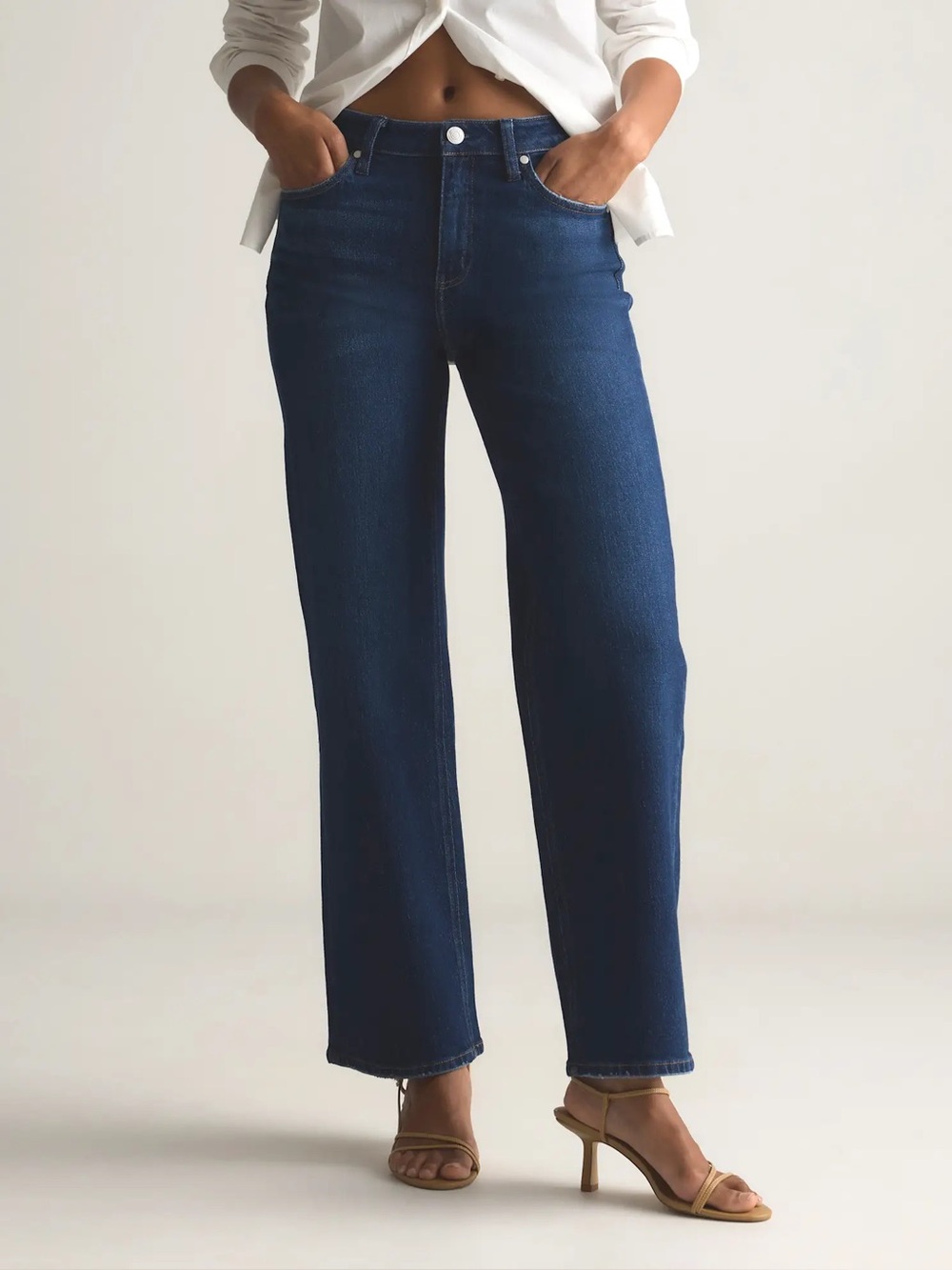 Quince Bella Stretch Relaxed Straight Jeans in Stormy Blue Size 33